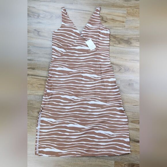 🩵NWT A New Day Tan & Cream Zebra Print Sleeveless Slip Dress Small - Picture 3 of 12